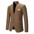 thumbnail image 2 of UVEASISHA Men's Wedding Blazers Slim Fit Formal Wedding Suit Jackets Stand Collar Long Sleeve Single Breasted Separates Coat with Pockets for Dinner Party,Coffee,L, 2 of 8
