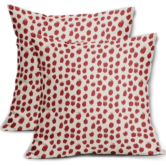 Red Cream Pillow Covers 16x16 Set of 2 Boho Design Polka Dot Throw Pillows Modern Brush Strokes Print Decorative Outdoor Pillowcase Square Cushion Cover Linen Pillow Case for Home Sofa Couch Bed