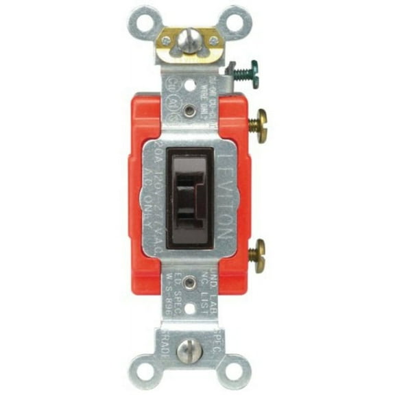 Leviton 1221-2L 20-Amp, 120/277-Volt, Toggle Locking Single-Pole AC Quiet Switch, Extra Heavy Duty Spec Grade, Brown