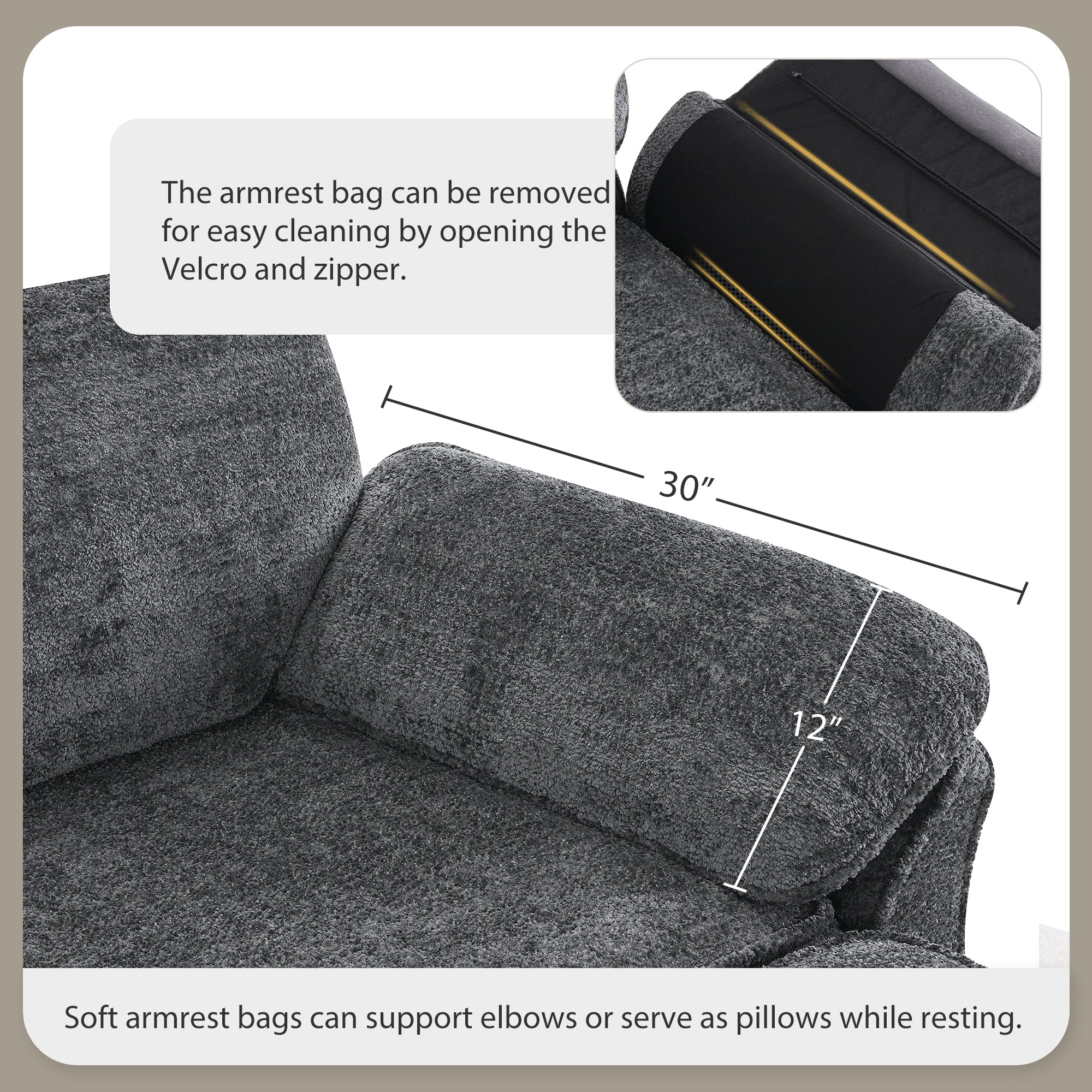EUROCO 81" Modular Convertible Sectional Sofa Bed Set, Combinational 4 Seat Upholstered Sleeper Corner Couch Deep-Seat Loveseat with Removable Armrest Bag and Ottoman for Living Room, Gray