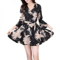 thumbnail image 2 of Nouvelle Robe Florale Femme Été Coréenne Ajustée Fine Manches Évasées Tempérament Robe à Col en V Grande Taille3TG Noir TG, 2 of 2