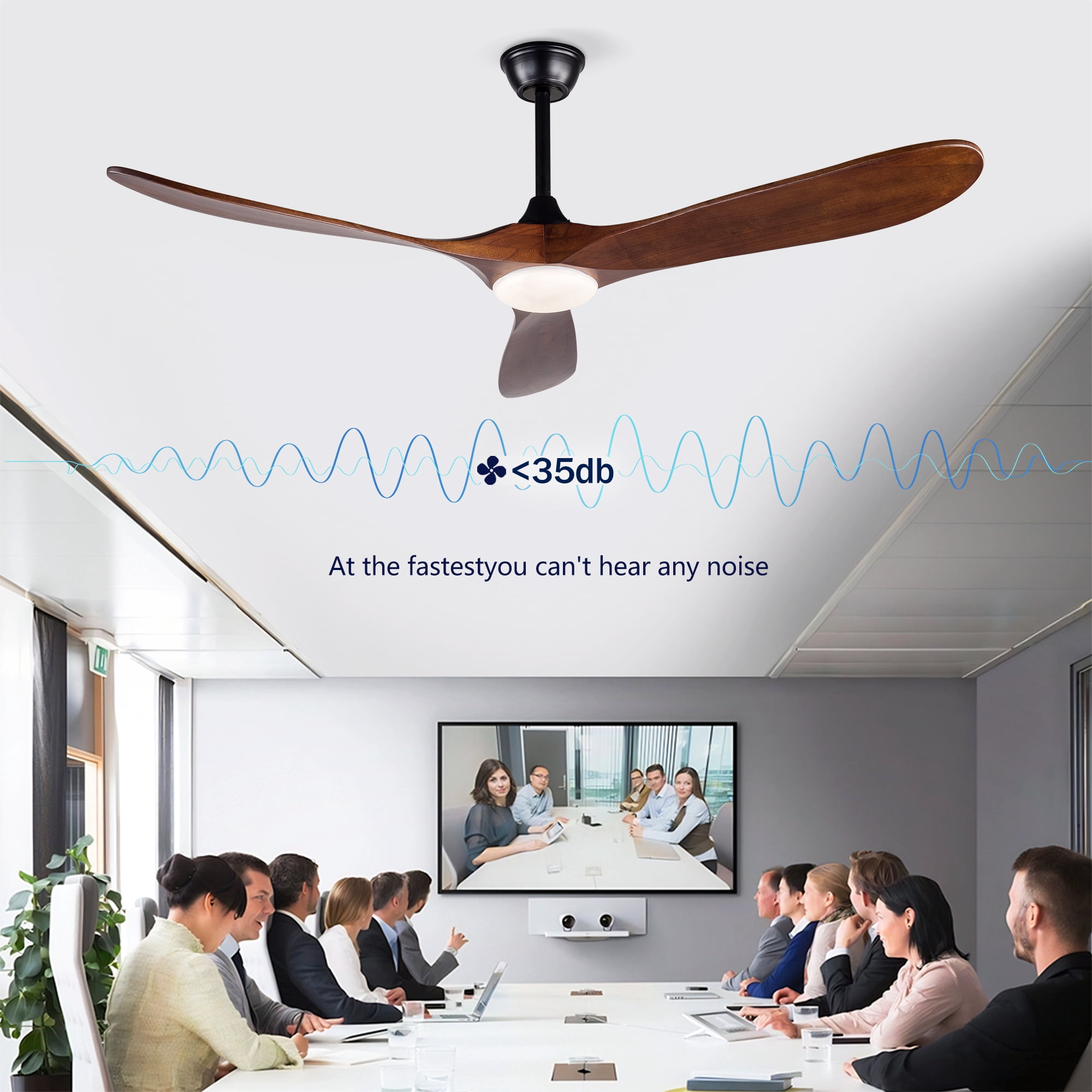 Ceiling Fan 52 Inch with 3 Solid Wood Blades and Light, Remote Control Ceiling Fan and LED Light Fixture with Reversible DC Motor for Bedroom, Black