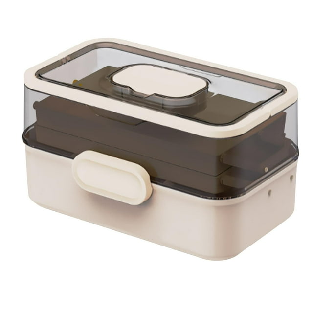 Esquirla Medicine Box Multi Layer Dustproof Art Crafts Case for Office Study Bathroom beige