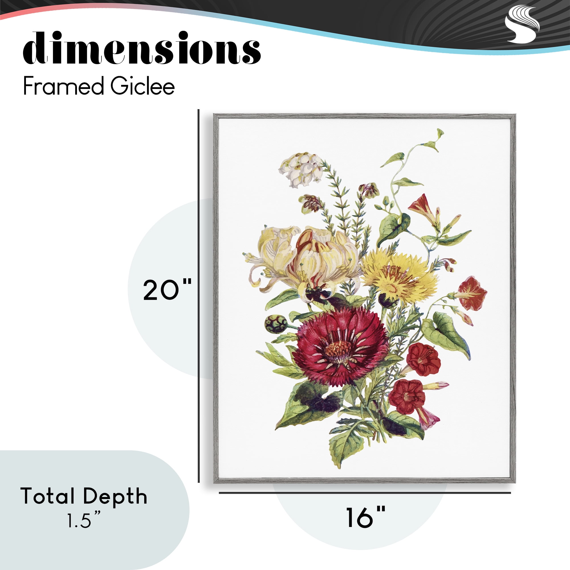 Bundle Of Wild Florals Gray Framed Giclee Art, design by Lettered and Lined