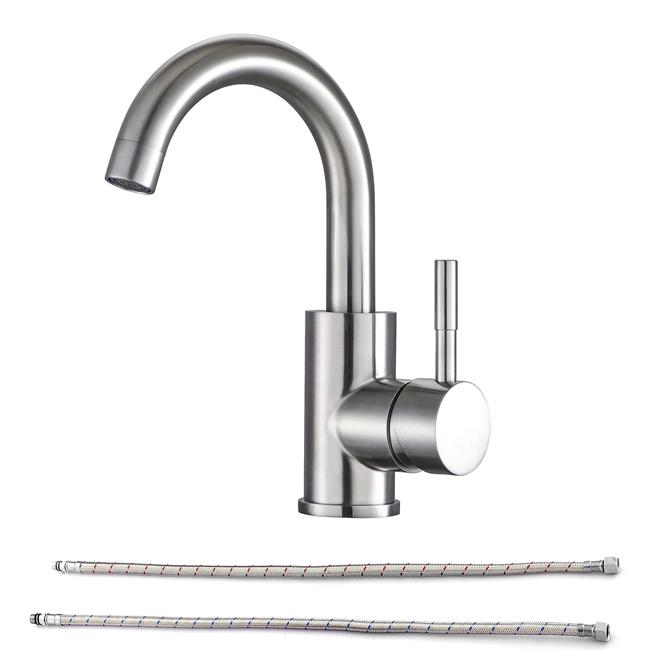 JERFIT Single Hole Bathroom Faucet, Brushed Nickel Finish, Single Handle Low Arc Vessel Sink Faucet for Bathroom Vanity, 4” Centerset, Ceramic Cartridge, Easy Install