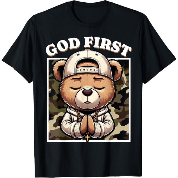 Camiseta cristiana de estilo hip hop con diseño de oso de peluche