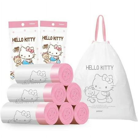 Sanrio 15pcs/Roll Hello Kittys Anime Drawstring Garbage Bag kawaii Home Daily Kitchen Restaurant Portable Thickened Plastic Bag