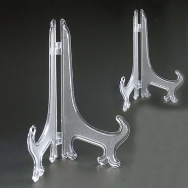 2Pc Plate Easel Photo Picture Frame Plastic Clear Pedestal Display Stand Holder