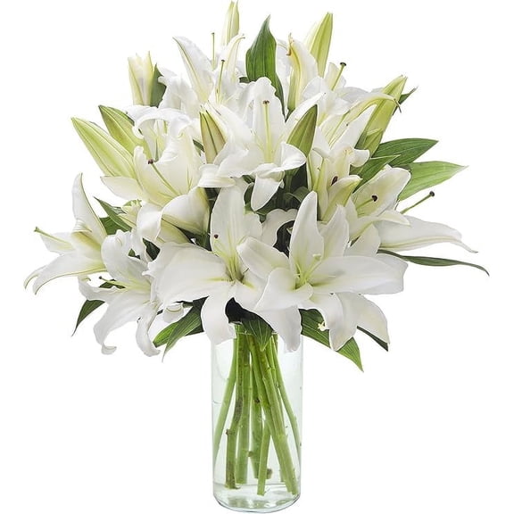 KaBloom : 10 Lilies and 3 Greens in Vase, Next-Day Delivery, Gift for Every Occasion.