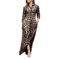 thumbnail image 4 of QLEICOM Women's Casual Turn-down Collar Shirt Dresses Long Sleeve Button Down Long Dress Bohemian Floral Mid Waist Dress with Pockets Summer Beachwear Temperament Maxi Dress Khaki M, 4 of 5