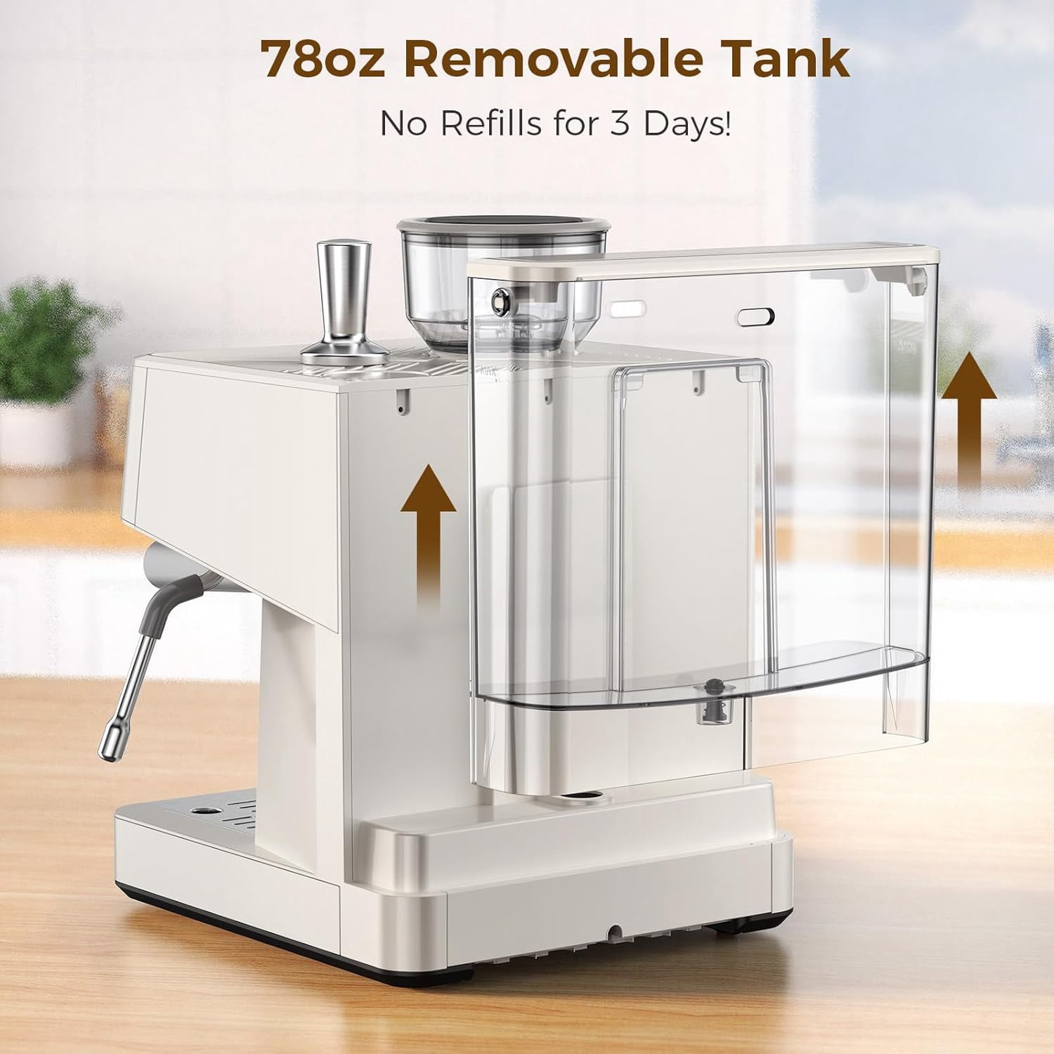 Moifoi Crema Supreme Espresso Machine with Conical Burr Anti-Clog Grinder and Steam Wand – ABS , New White