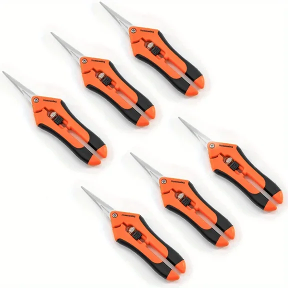 Homneer 6 Packs Garden Pruning Shears, Garden Trimming Scissors, Titanium Coated Precision Bonsai Shears, Convenient Flower Cutters (Orange)