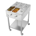 thumbnail image 4 of VEVOR 6-Pan Commercial Propane Steam Table, LP Gas Outdoor Soup Warmer with Drain Valve and 3" Wheels, Stainless Steel Propane Food Warmer with Adjustable Temperature, for Restaurant Outdoor Camping, 4 of 9