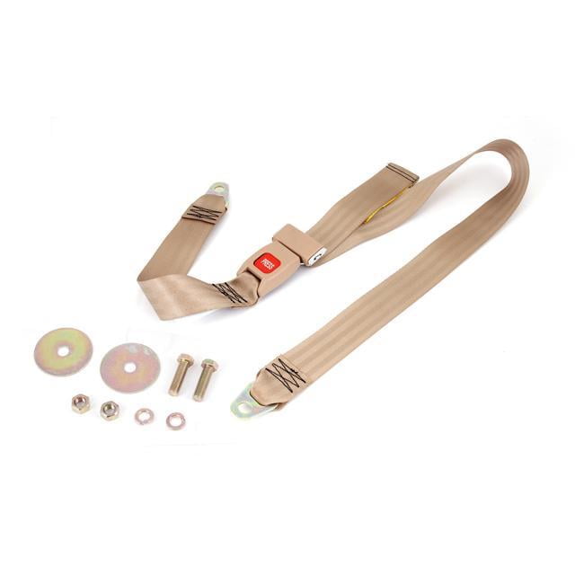 Omix-ada This tan 60-inch lap seat belt from Rugged Ridge fits 87-95 Jeep YJ  Wranglers. Non-retractable.  