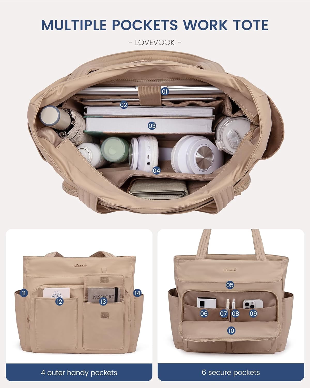 LOVEVOOK Tote Bag For Women,Laptop Work Totes Bags For Women With Multiple Pockets,Teacher Nurse Work Travel Tote Bag