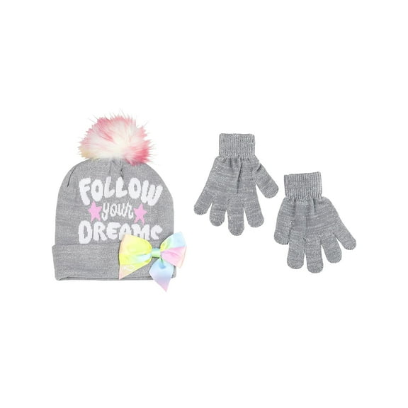 JoJo Siwa Little Girls' Follow Your Dreams Beanie Hat and Gloves Set, One Size 4-6x