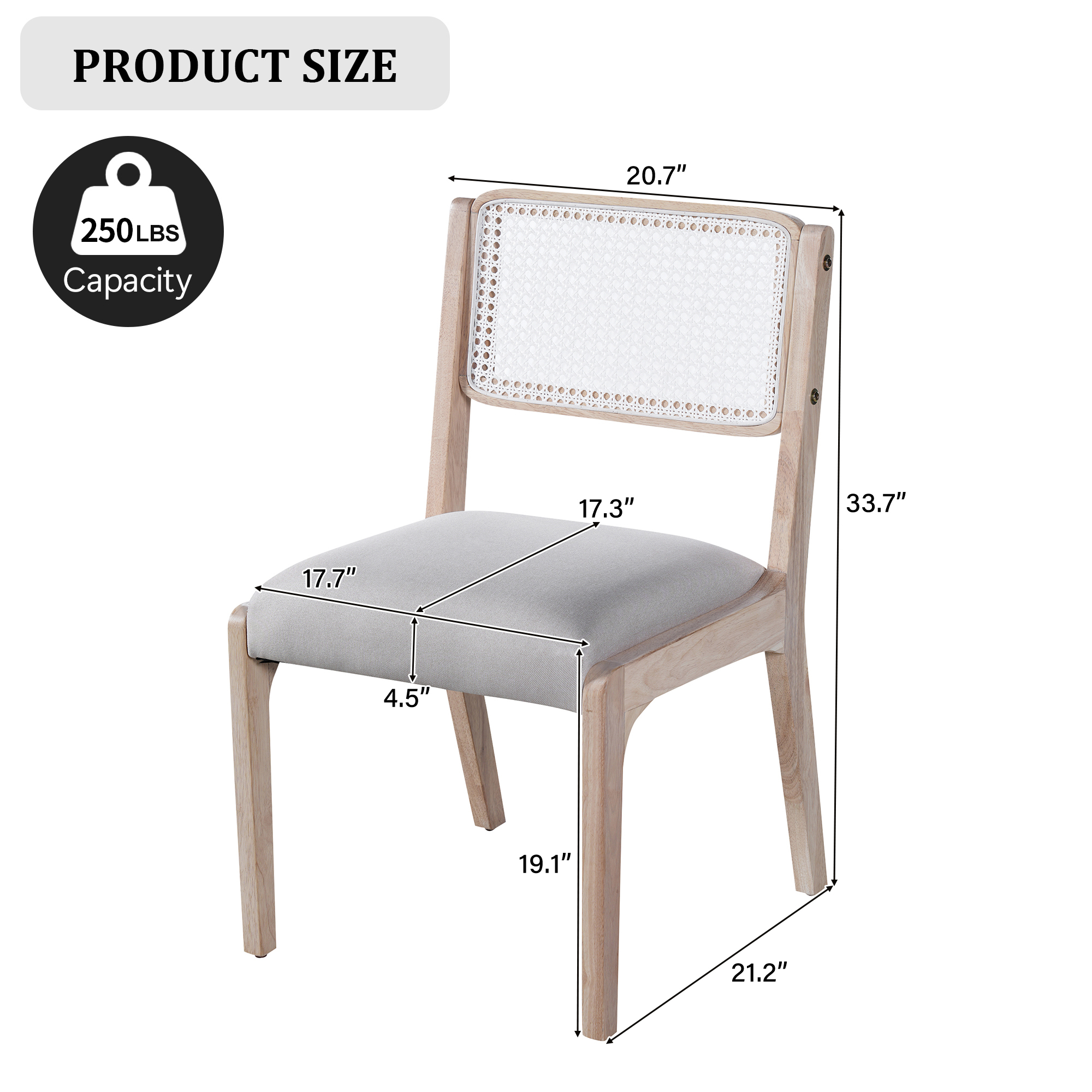 Euroco Wood Dining Chairs Set of 2, Modern Kitchen Side Chairs with Padded Seat and Rattan Back,Farmhouse Accent Chairs for Dining Room,Beige