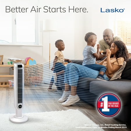 Lasko 3-Speed Remote Controlled Oscillating Tower Fan, White, 2510