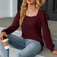 thumbnail image 3 of ZOHIUM Women's Long Sleeve Shirts Fashion Square Collar Tops Solid Color Casual Blouses (Wine Red,L), 3 of 5