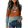 thumbnail image 2 of LEBONYARD Women's Fashion V-Neck Christmas Printing Pullover Ladies Tops Casual Solid Color Long Sleeve Comfortable Fit Chic Ladies Fall Outwear Tops, 2 of 3