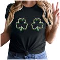 thumbnail image 1 of Besolor T-Shirt Femme Fête de la Saint-Patrick Vert Col Rond Manches Courtes Tee Tops Shamrock Trèfle Graphique Cadeau Festival Tops, 1 of 6