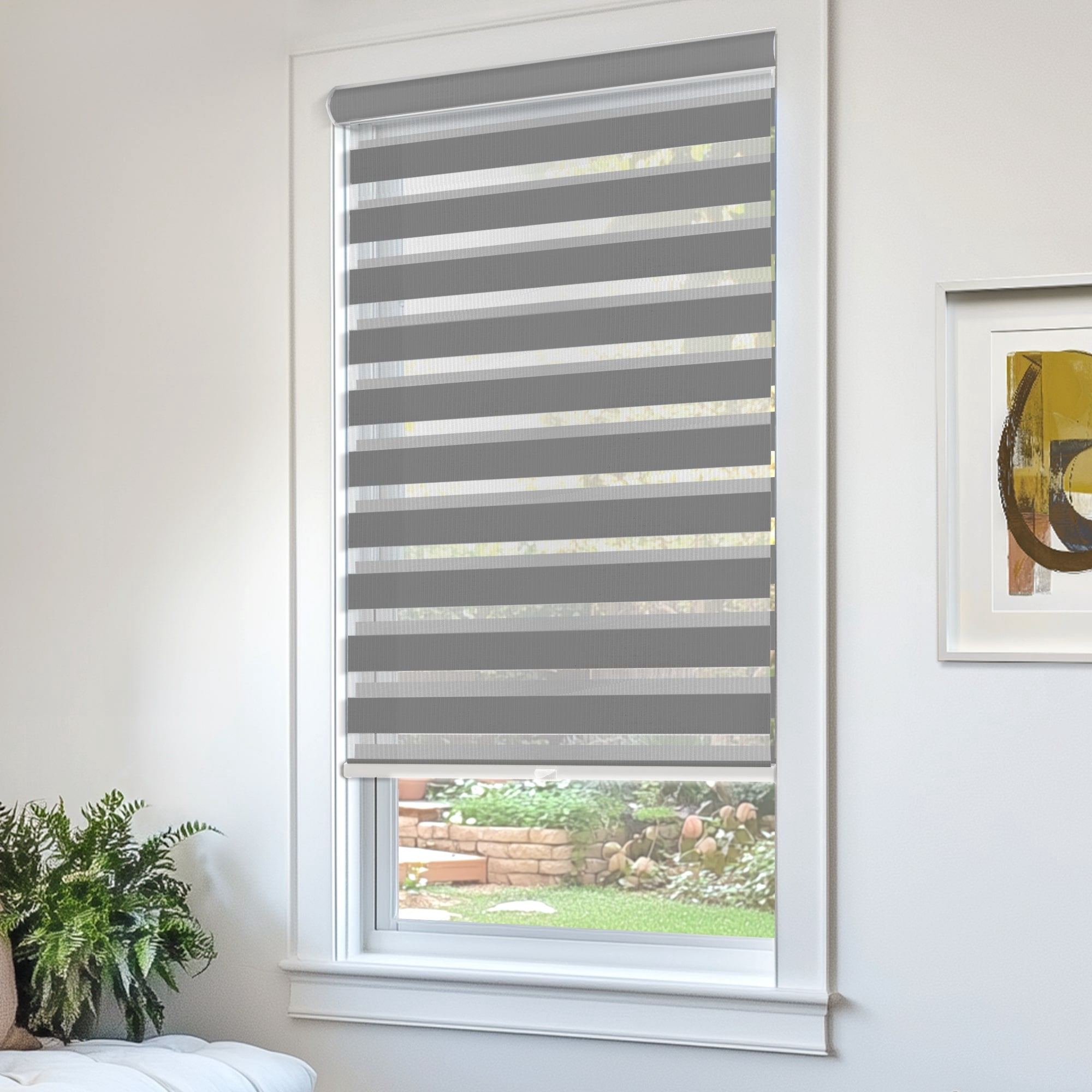 CHICOLOGY Zebra Roller Shades | Room Darkening | Basic Slate |36"W X 64"H| Dual Layer Light Filtering Blinds | Cordless Window Shades for Home & Office | Easy Install