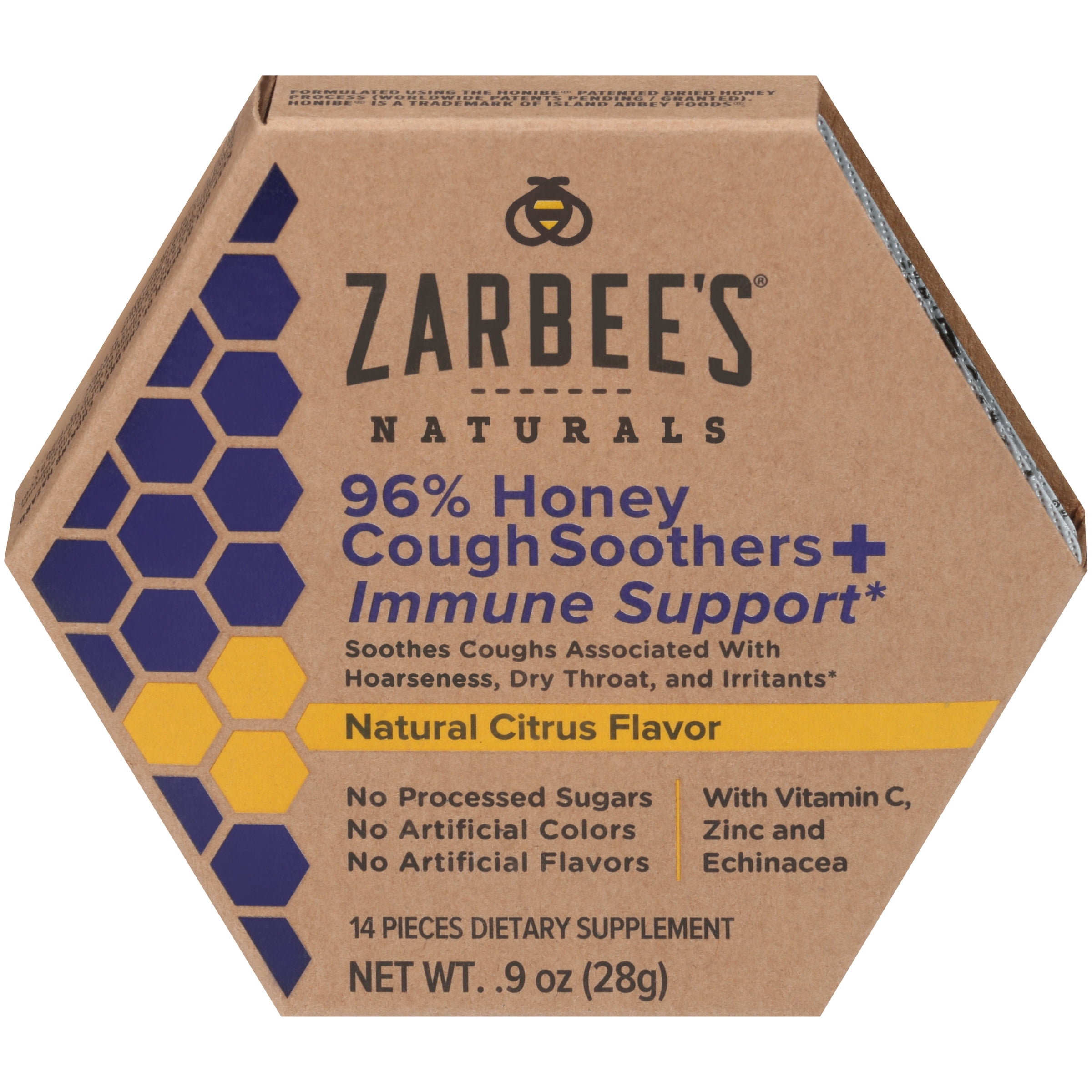 Zarbee's Naturals 96% Honey Cough Soothers + Immune Support, Natural Citrus, 14 Ct