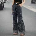 thumbnail image 2 of Women Ripped Boyfriends Jeans Distressed High Waist Baggy Denim Pants Wide Leg Straight Trousers Streetwear Pants Women'S Casual Pants & Capris, 2 of 5
