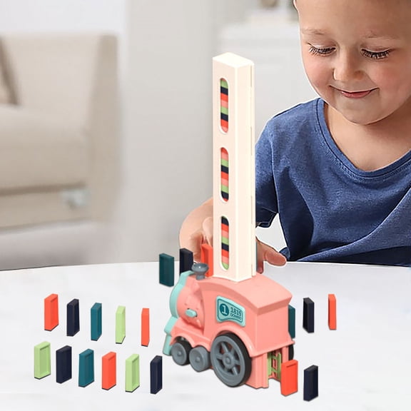 Domino Train Toy For Kids,Tumble Train,Automatic Domino Train Blocks Stacking Toys, Kids Domino Train Toys With Music,Toys Autistic Train Set Locomotive Train Toys Christmas Gifts Boys Girls 3-12