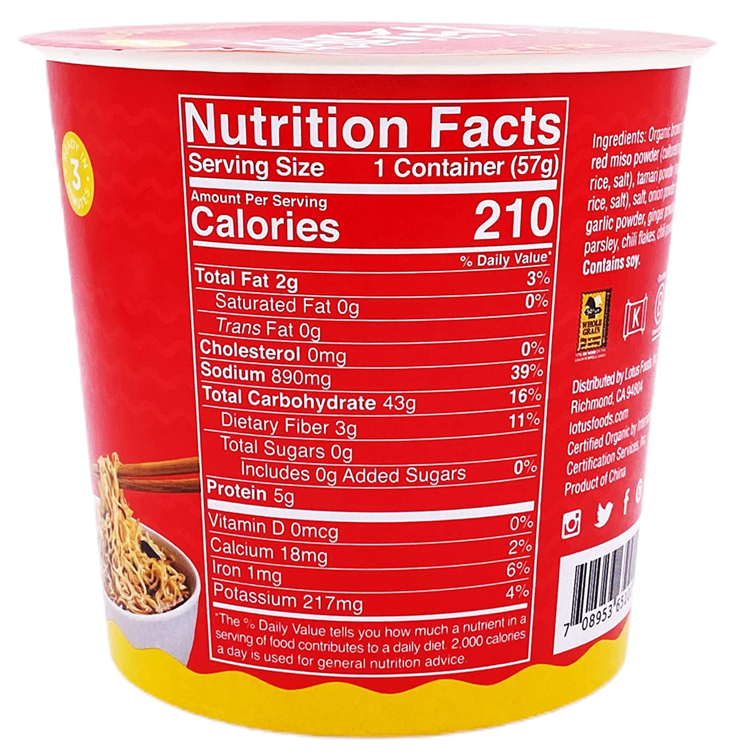 Lotus Foods Red Miso Rice Ramen Noodle Soup, 2 Oz, Pack Of 6