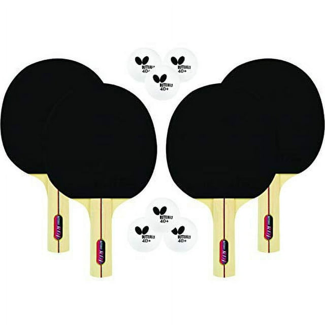 Butterfly RDJ4) RDJ Ensemble de Raquette et Balle de Tennis de Table pour 4 Joueurs - 4 Palettes de Ping-Pong Approuvées ITTF - Caoutchouc et Éponge Addoy - 6 Balles (