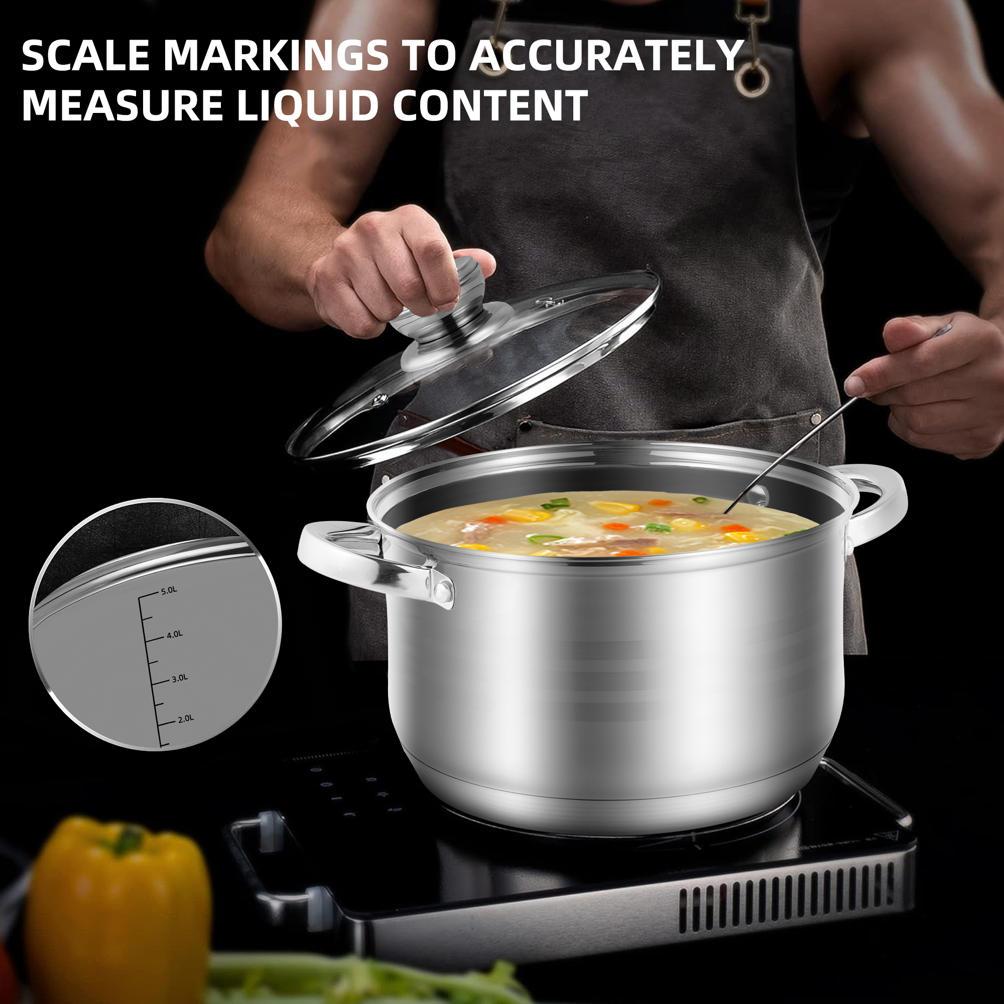 Caannasweis 12 Pieces Stainless Steel Cookware Sets Induction Pots and Pans