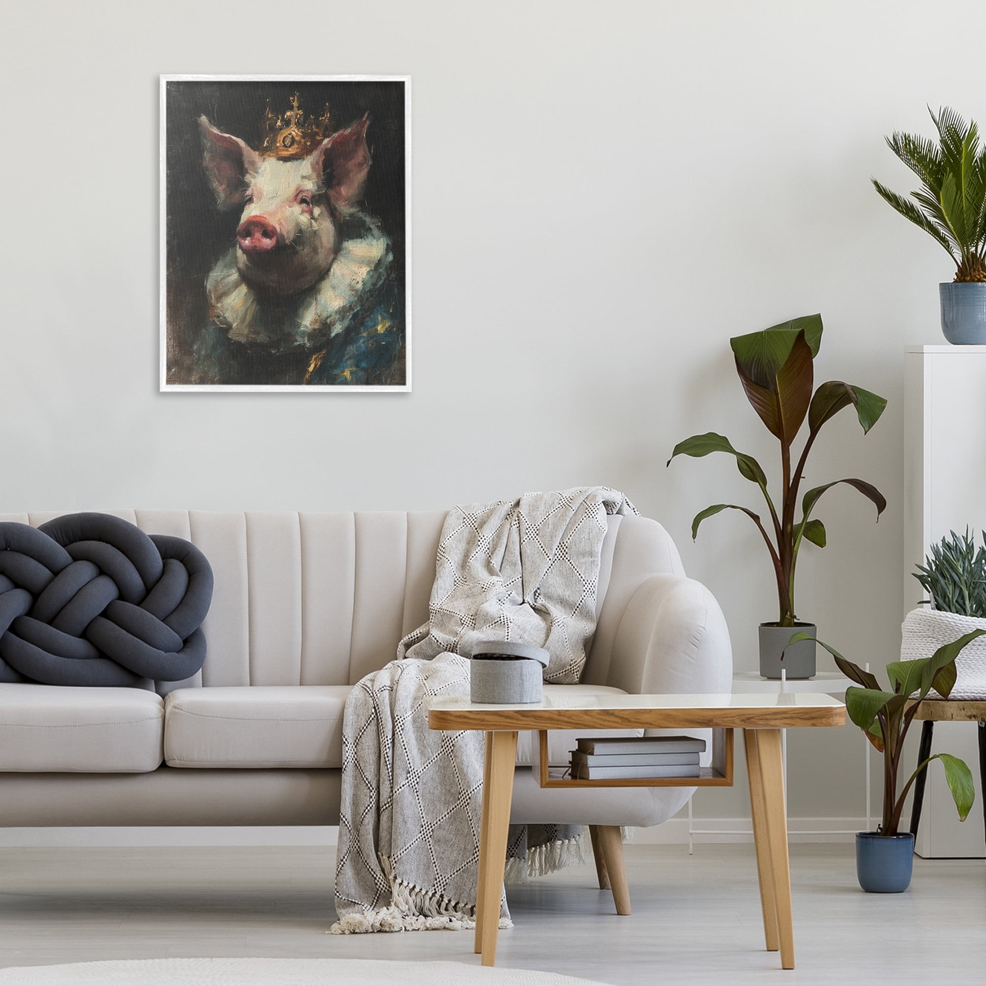 Stupell Industries Crowned Imperial Pig White Framed Giclee Art, design by Svetlana Aleynikova