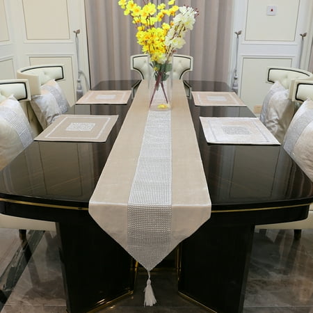 

huanledash Table Mat Exquisite Workmanship Sparkly Rhinestone Strip Table Runner Anti-slip Fashion for Dinner
