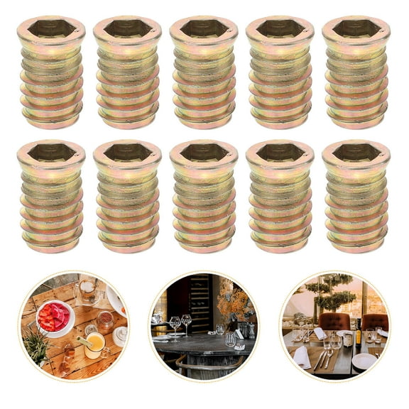 WHAMVOX 10pcs Carbon Steel Threaded Inserts Threaded Wood Inserts Furniture Screw-in Nut with Spanner