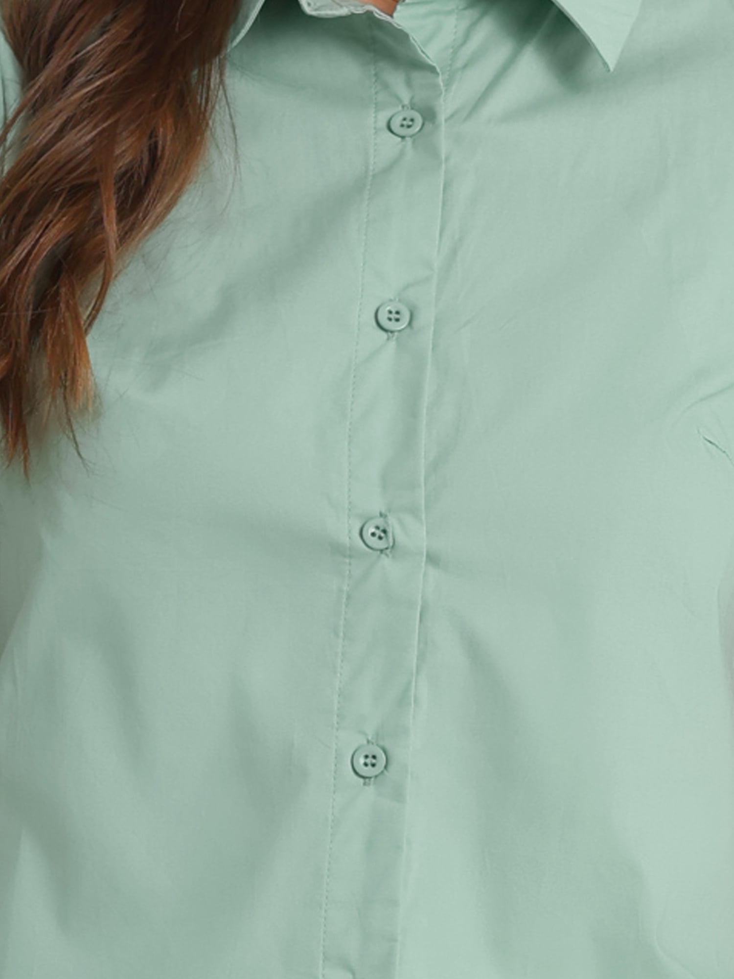 DARING DIVA Women's Puff Sleeve Turn Down Collared Work Office Button Down Shirt S Green