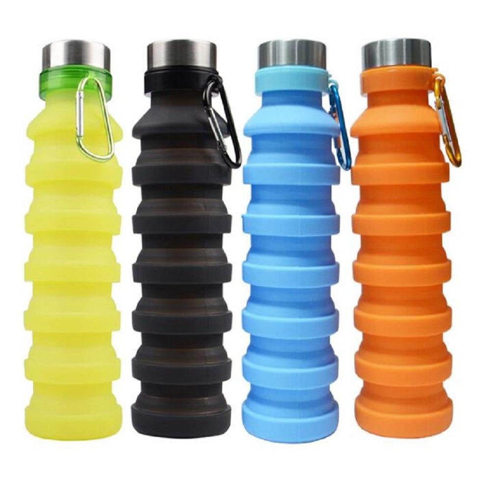 Amerteer Collapsible Silicone Sports Water Bottle - Compact Workout, Beach, Festival, Travel Drinking Foldable Water Bottles - Leak and Shockproof