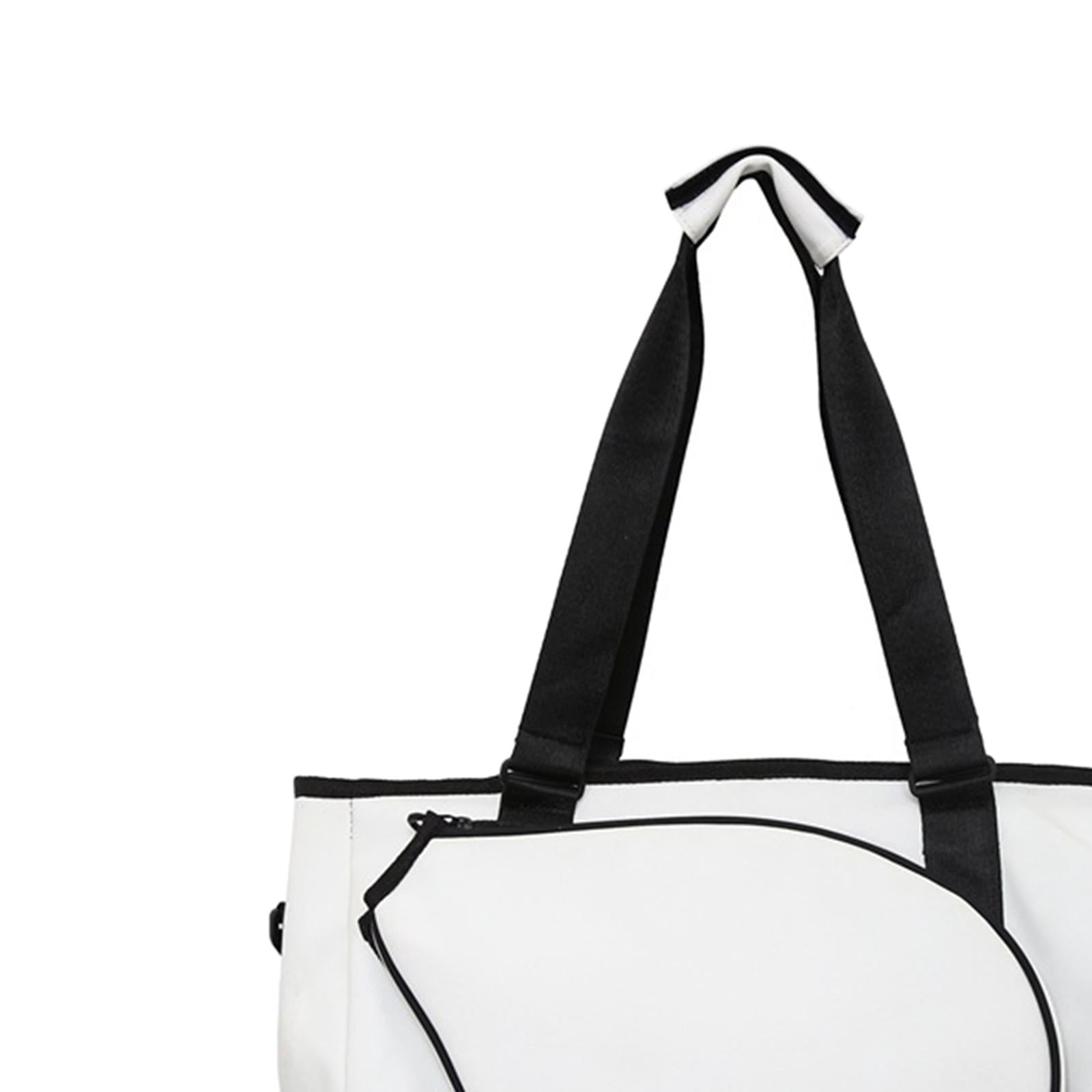 Tennis Racket Shoulder Bag, Tennis Tote Bag, with Zipper Portable Handbag for Women Men for Squash Racquets Clothes Outdoor white