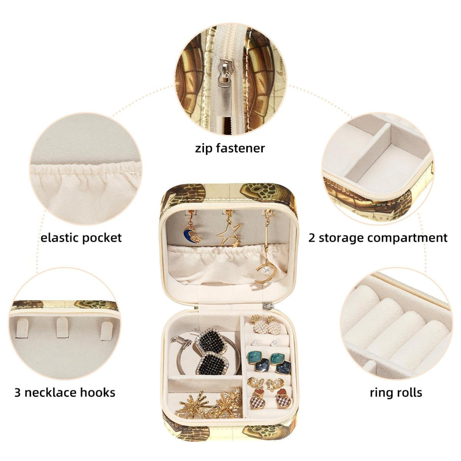 PhooArto Small Jewellery Box, Retro Map Sea Turtles Pattern Portable Travel Mini Jewelry Case for Women Leather Ring Organizer