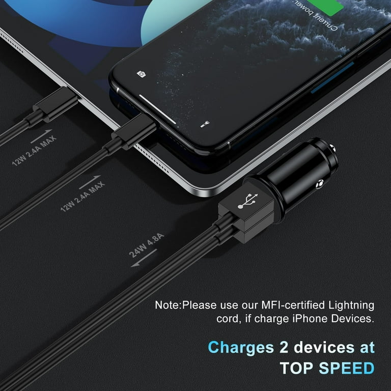 Apple MFi Certified 24W Dual Port USB C iPhone Fast Car Charger - Main Image