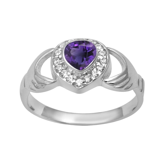 8MM Heart Shape Purple Amethyst Solitaire 925 Sterling Silver Valentines Day Gifts Ring