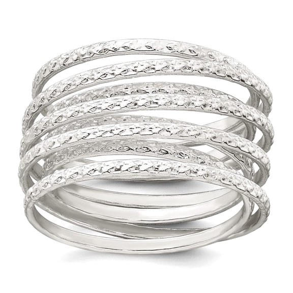 22.9mm 925 Sterling Silver Textured Wrapped Spring Stacked Flexible Ring Size 6 Ring for Women