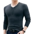 thumbnail image 2 of Mens Casual Long Sleeve Muscle T Shirt V Neck Slim Blouse Tops Tee Undershirt, 2 of 8