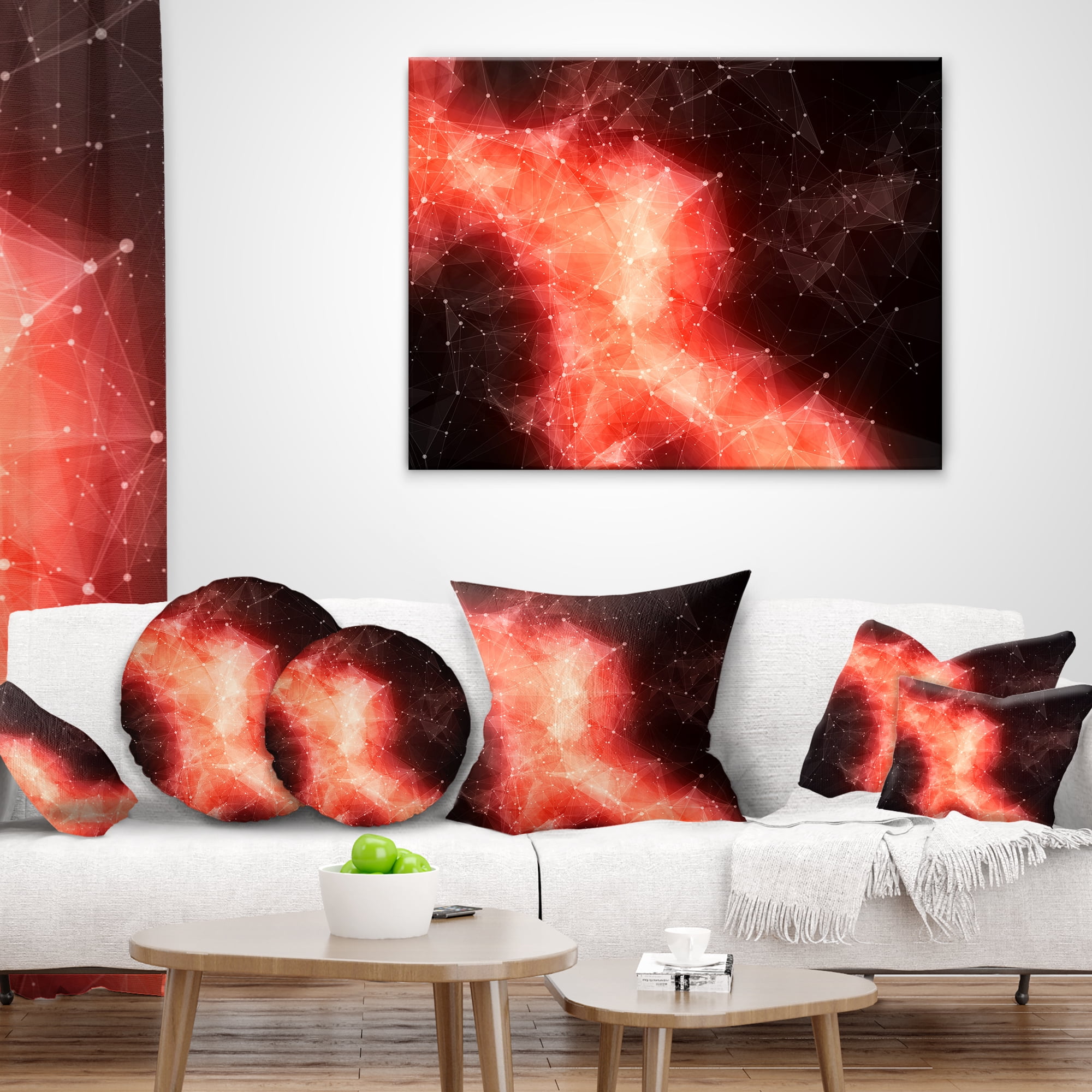 Designart Red Nebula in Cosmos - Contemporary Throw Pillow - 12x20