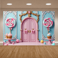 thumbnail image 6 of Pink Theme Candy Banner Pastel Colors Sweet Display Lollipop Design Cupcake Decor Fairy Tale Backdrop for Kids Party Birthday Celebration Photo Backdrop, 6 of 9