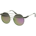 thumbnail image 2 of sunglassLA Unisex Modern Metal Frame Double Bridge Colored Mirror Lens Round Sunglasses (Silver-Black / Purple Green Mirror) - 59mm, 2 of 4