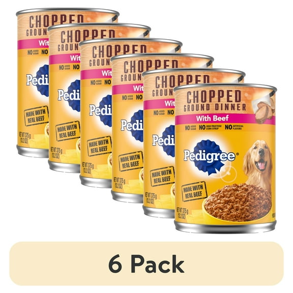 (6 pack) Pedigree Chopped Ground Dinner With Beef Adult Soft Wet Dog Food, (12) 13.2 oz Cans
