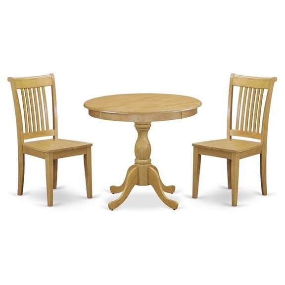 East West Furniture Antique Wood 3PC Dining Table and Slatted Back Chairs in Oak