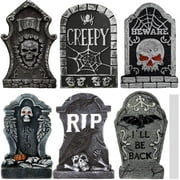 Husfou 6pcs Halloween Tombstone Yard Signs Halloween Gravestone Decorations Yard Signs Lawn Decorations with Stake for Halloween Decorations