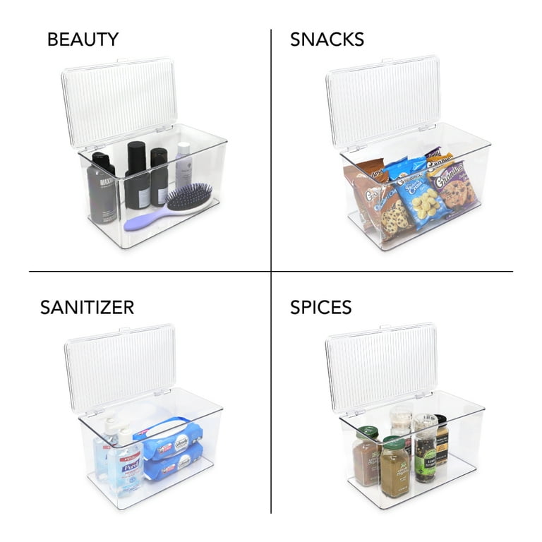 Isaac Jacobs Stackable Organizer Bin w/ Hinged Lid, Clear Storage